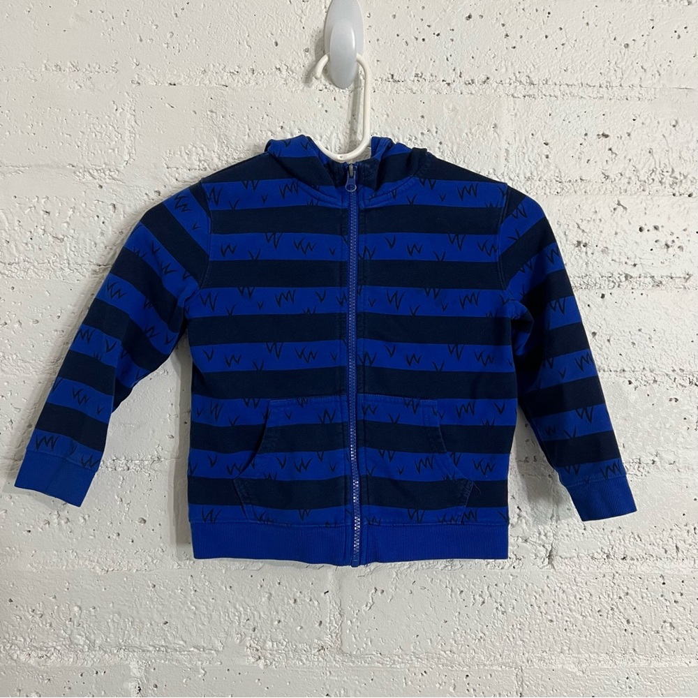 5/$25 Circo Boys Jacket 5T Blue Black Striped Monster Hooded Cotton Blend CUTE